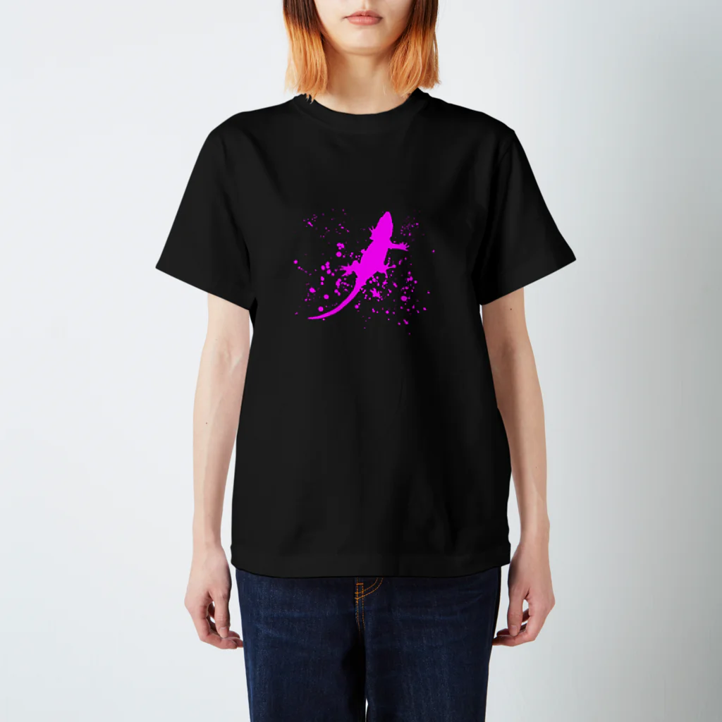 MadRabbit-まどらび-のヤモリのシルエットピンクsplash スタンダードTシャツ