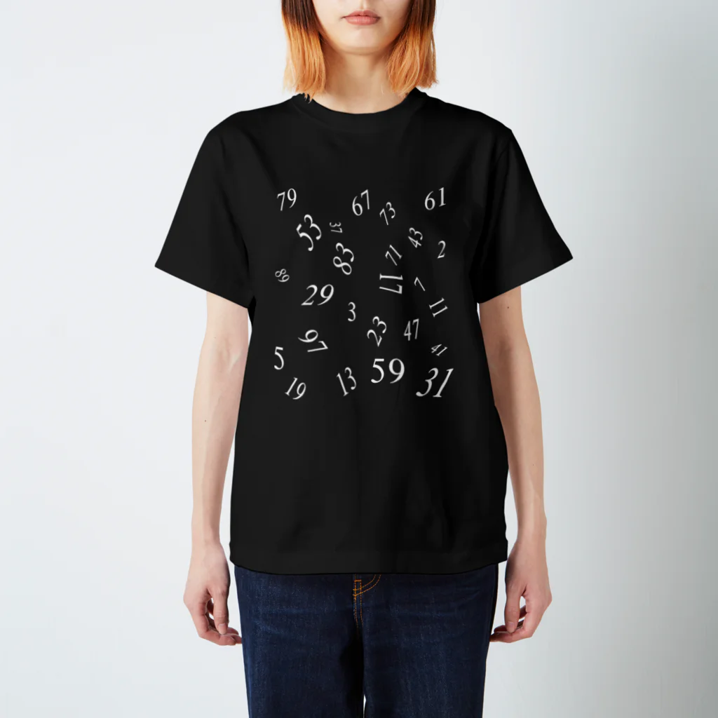 ねぎとろ:スシロールデザインワークスの素数Tシャツ(白文字) スタンダードTシャツ
