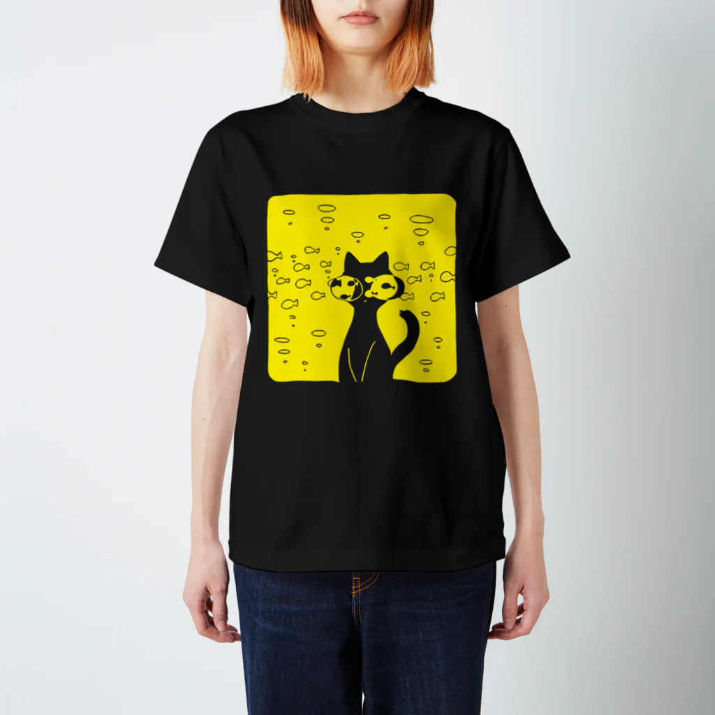 ヨクつくるのねことさかな イエロー スタンダードTシャツ