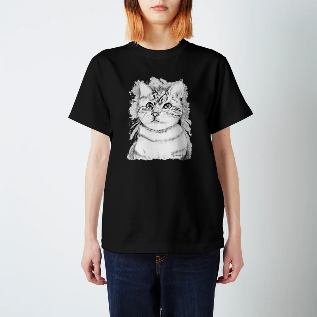 greetenのアート猫　モノクロ　 スタンダードTシャツ