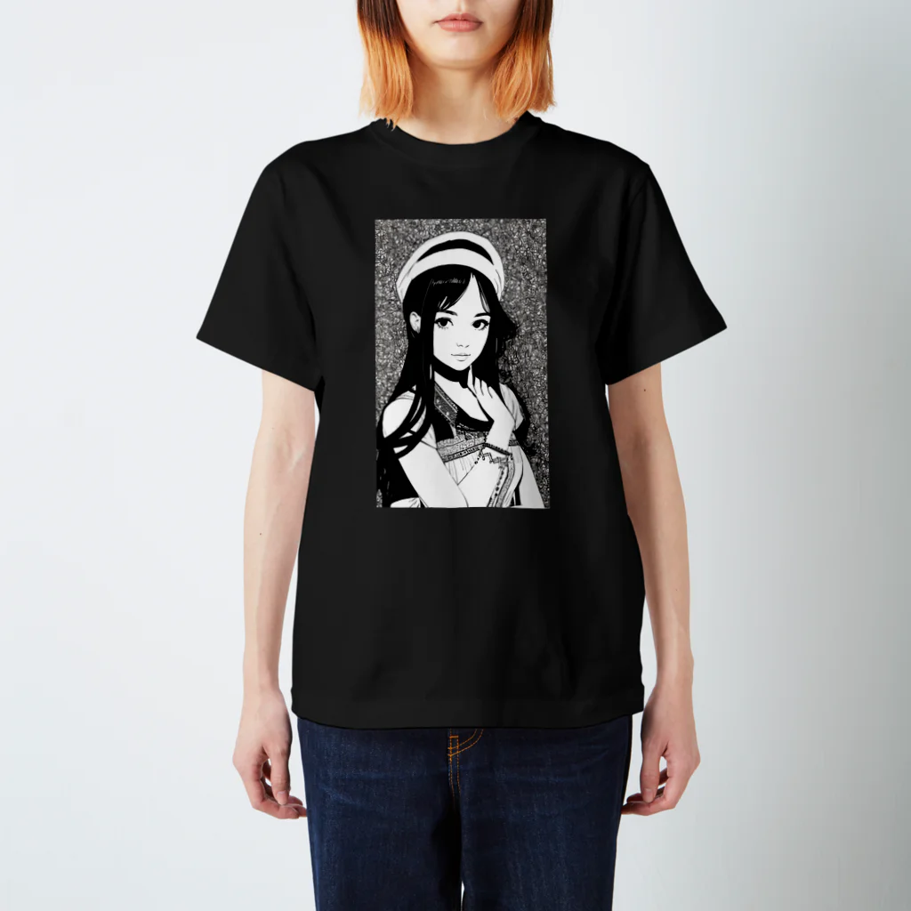 月見うどんのモノクロ少女 Regular Fit T-Shirt