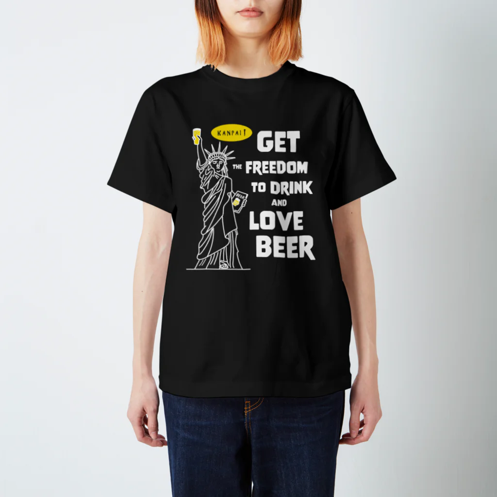 ビールとアート TM-3 Designの彫刻 × BEER（自由の女神・ビールを飲み愛する自由をその手に）白線画 Regular Fit T-Shirt