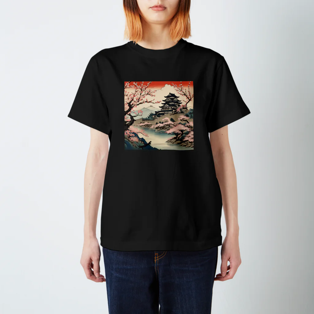 日本の風景 COOL JAPANの日本の風景、桜咲くお城　 スタンダードTシャツ