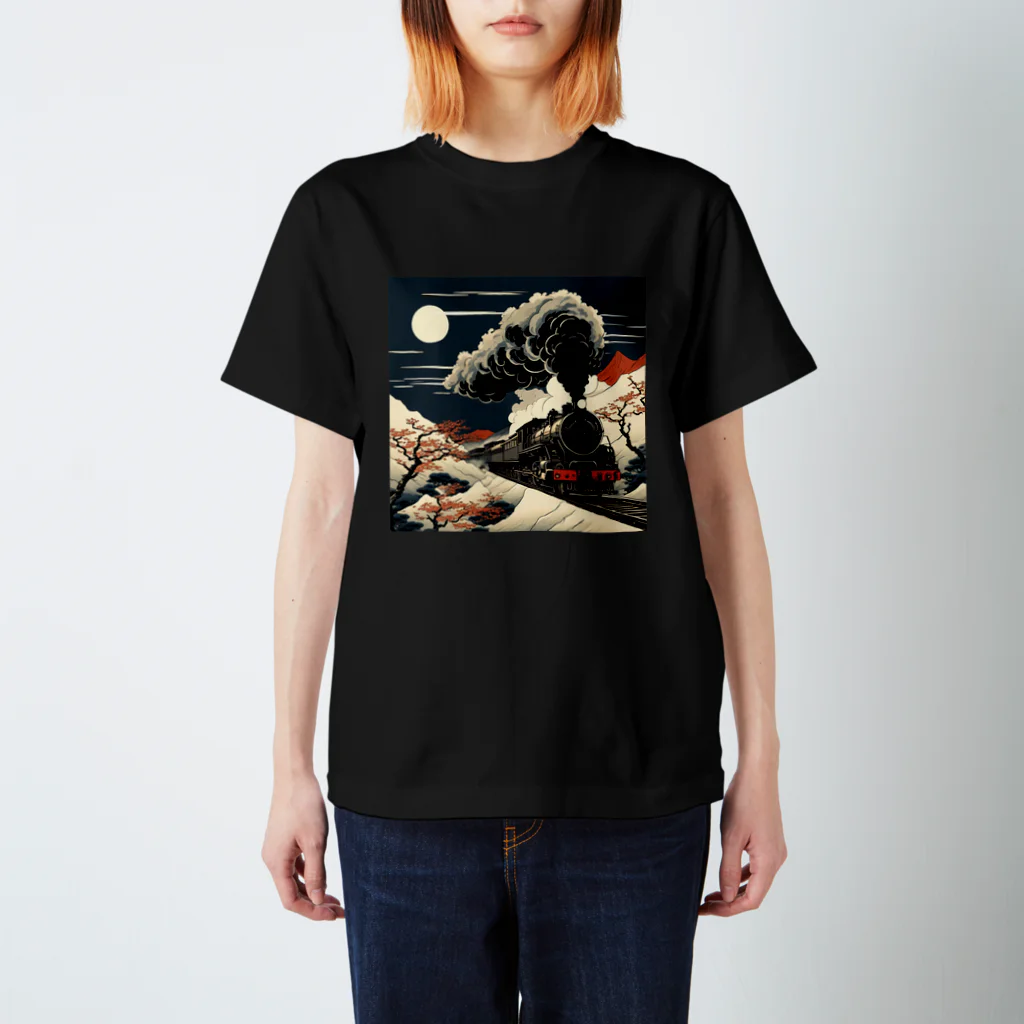 日本の風景 COOL JAPANの日本の風景:月夜のSL 蒸気機関車、Japanese senery: SL steam locomotive on a moonlit night Regular Fit T-Shirt