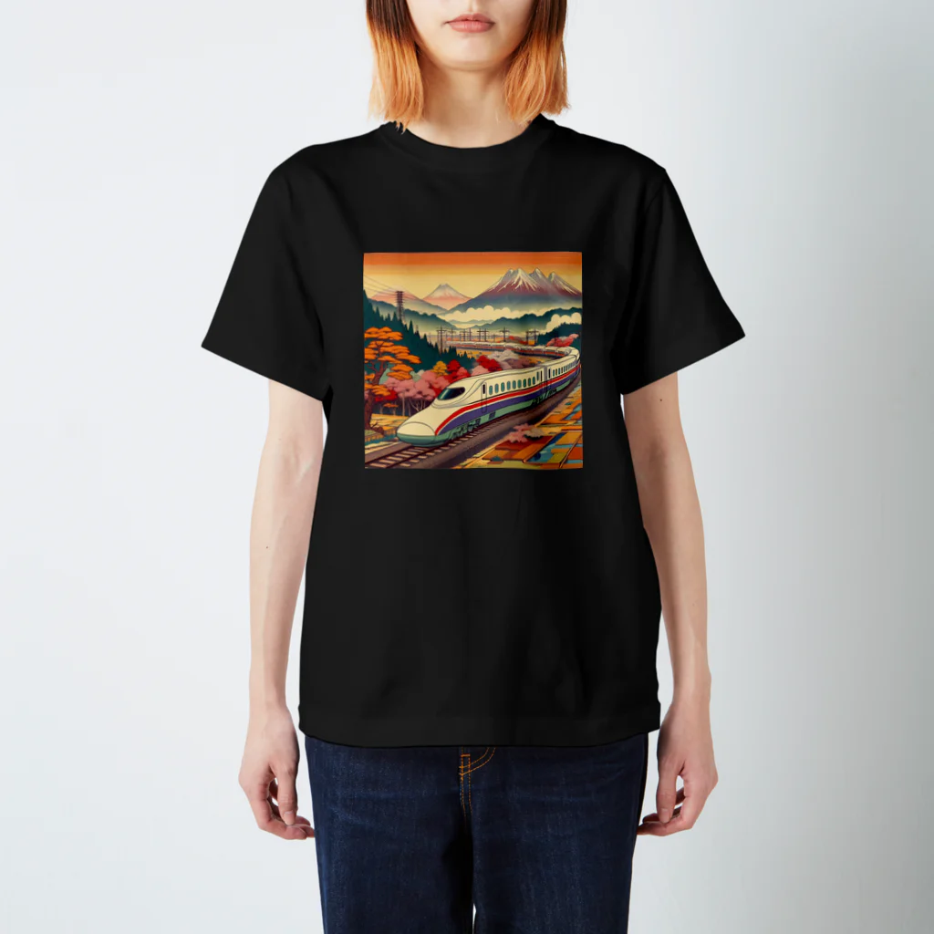 日本の風景 COOL JAPANの日本の風景:田園地帯を駆け抜ける新幹線、Japanese scenery: Shinkansen running through the countryside Regular Fit T-Shirt