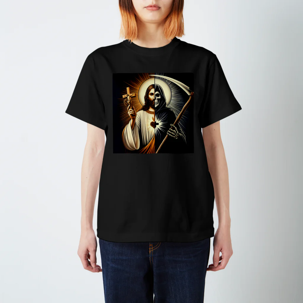 カビゴン商店のロンギヌスの槍がキリストに挑む壮大な瞬間を描いた作品 スタンダードTシャツ