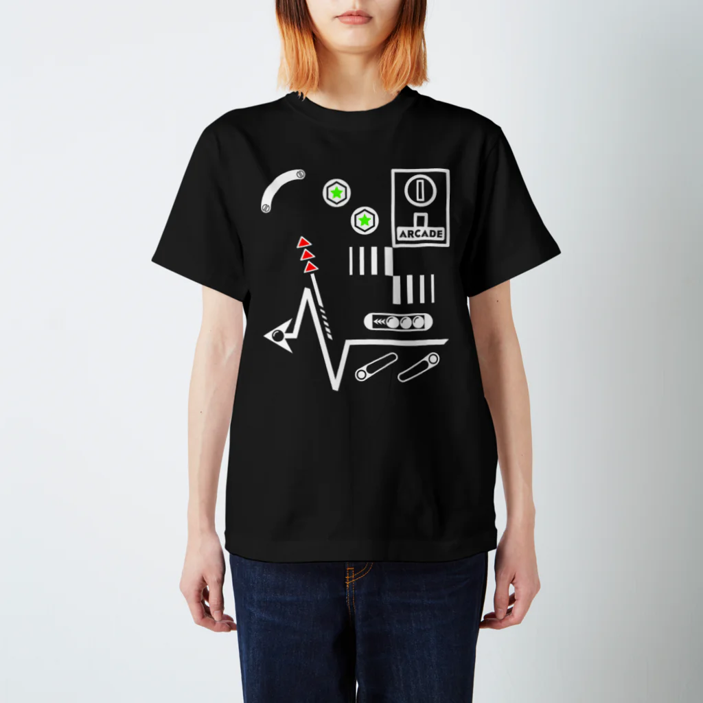 tv.dinner_の[ARCADE]PINBALL Black Regular Fit T-Shirt