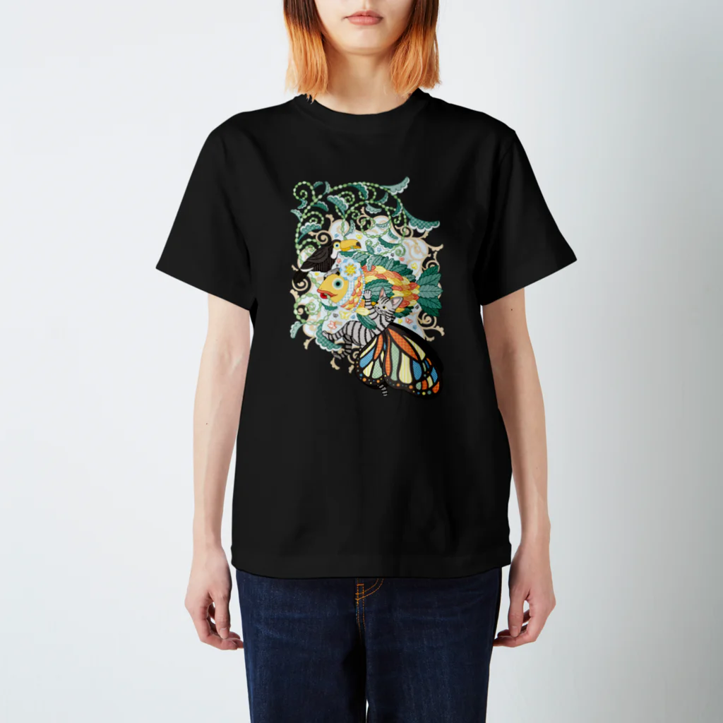 ねことりむし★CAT BIRD INSECTの植物魚と猫蝶とオニオオハシ Regular Fit T-Shirt