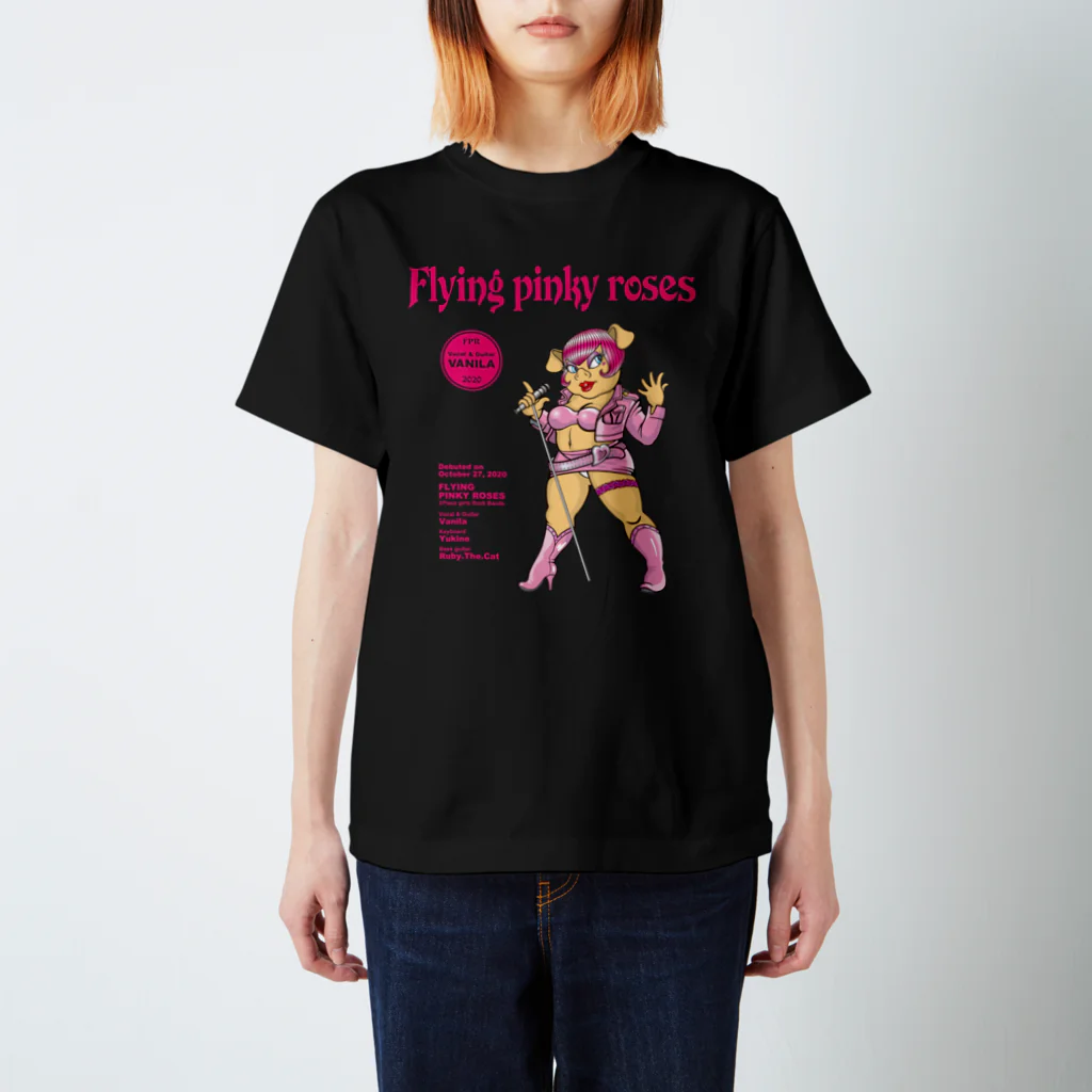atelier-QのFLYING PINKY ROSES-VANILA スタンダードTシャツ
