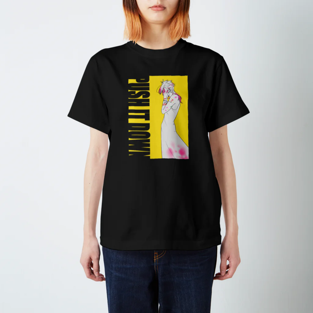 ブラーブラー トーキョー Suzuri店のPUSH IT DOWN(濃色) Regular Fit T-Shirt