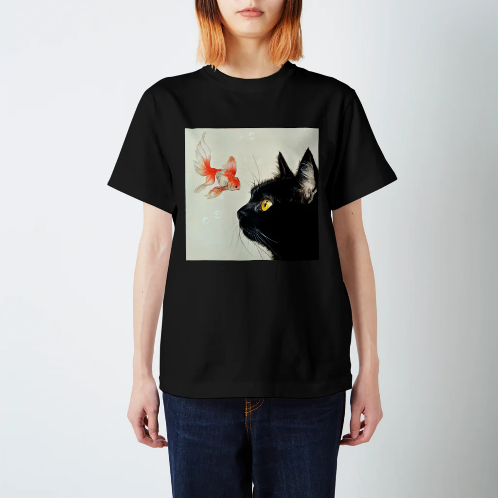 おちょぴの金魚と黒猫 スタンダードTシャツ