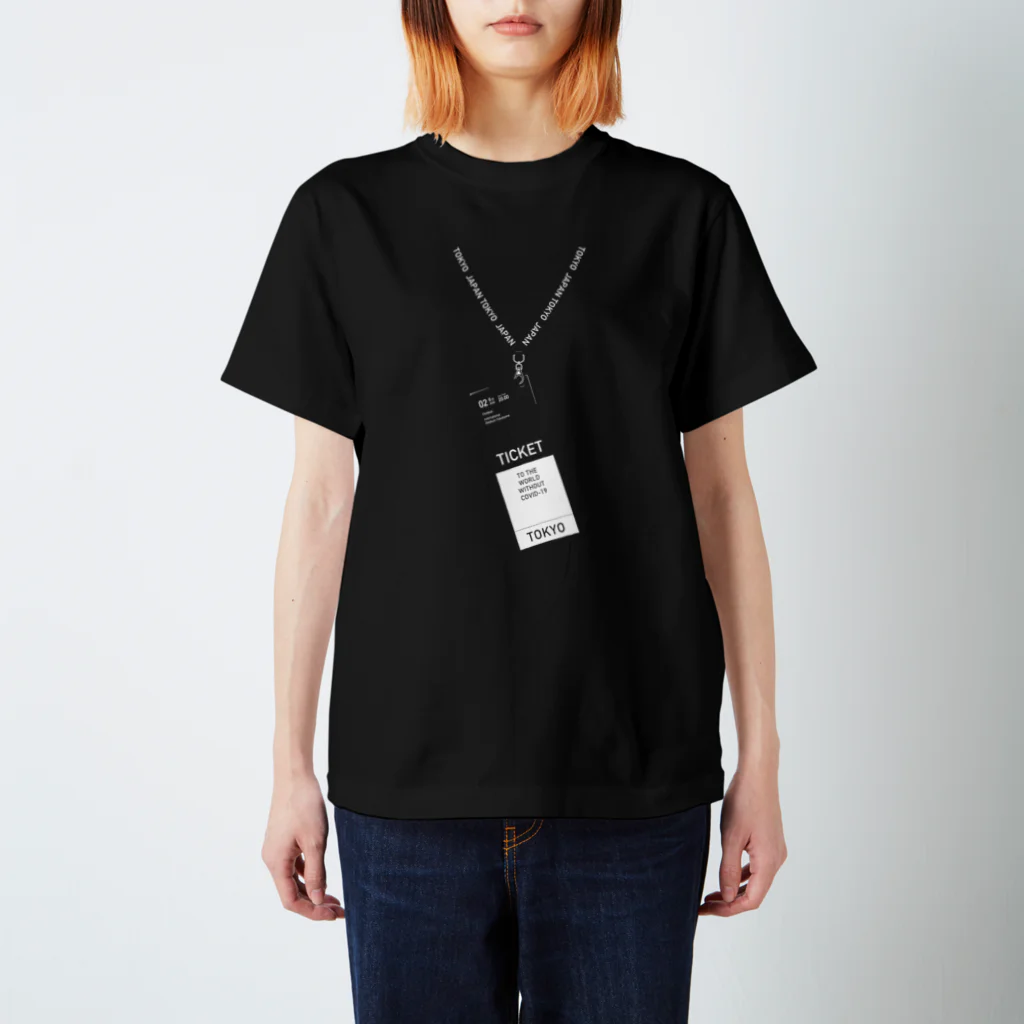 ねこハンド🐾のTICKET TO THE WORLD WITHOUT COVID-19 (BLACK) スタンダードTシャツ