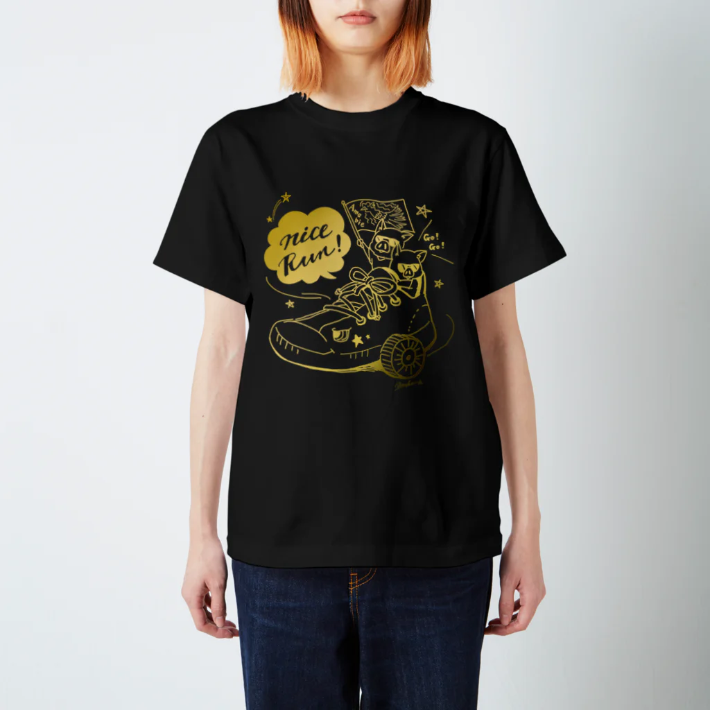 Hitotsuki Designのカラーが選べる/Twin pigs(プリント:Gold） スタンダードTシャツ