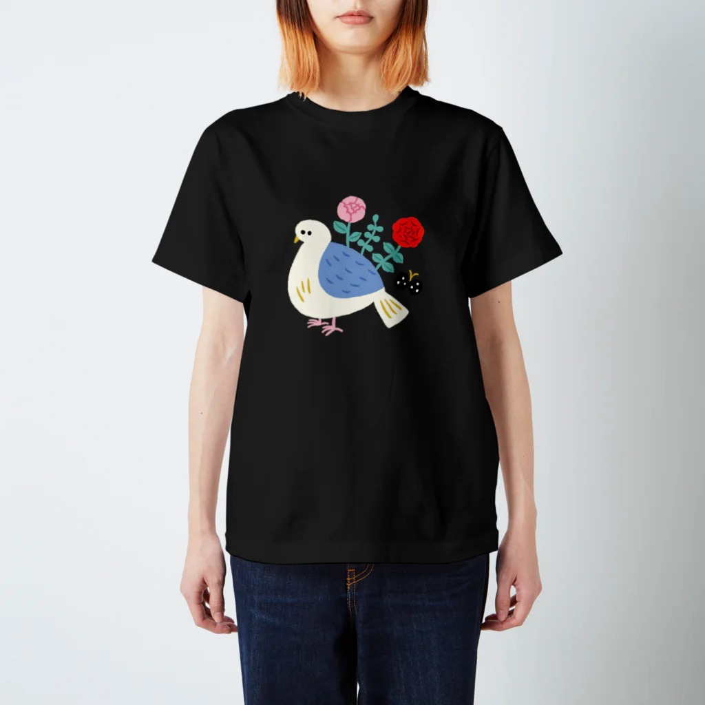 かわべしおん | イラストレーターのお花の生えた鳥 スタンダードTシャツ