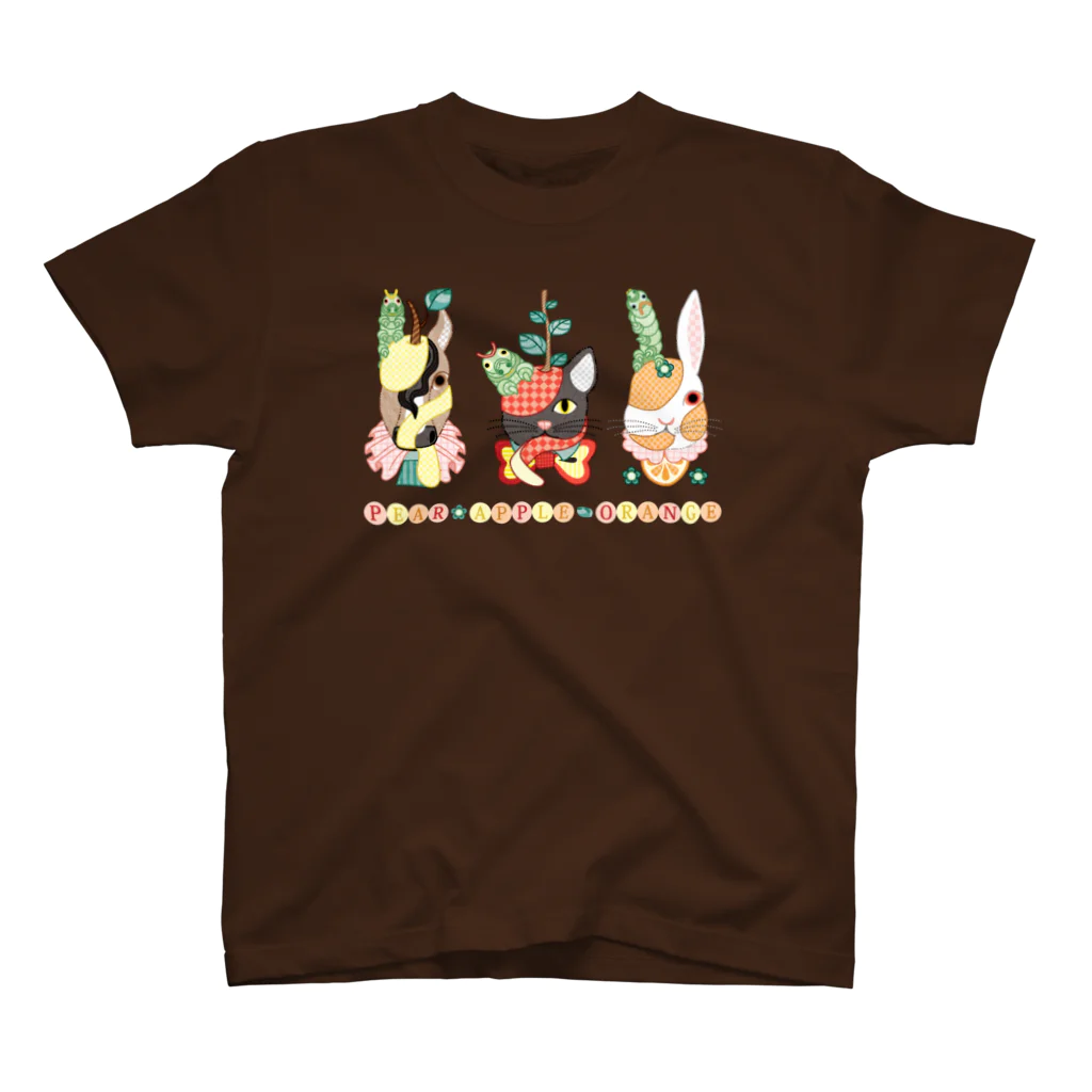 ねことりむし★CAT BIRD INSECTの果物動物「洋梨馬」「林檎猫」「蜜柑兎」と芋虫 Regular Fit T-Shirt