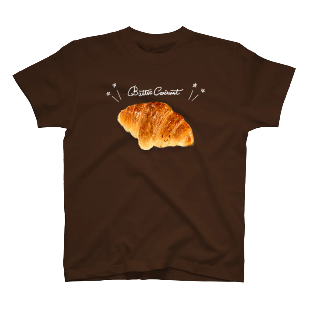 いわさきまゆこ｜食べ物イラストのバタークロワッサン　白色チョークver スタンダードTシャツ