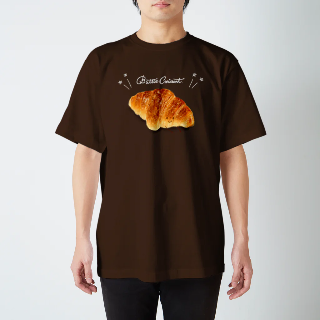 いわさきまゆこ｜食べ物イラストのバタークロワッサン　白色チョークver スタンダードTシャツ