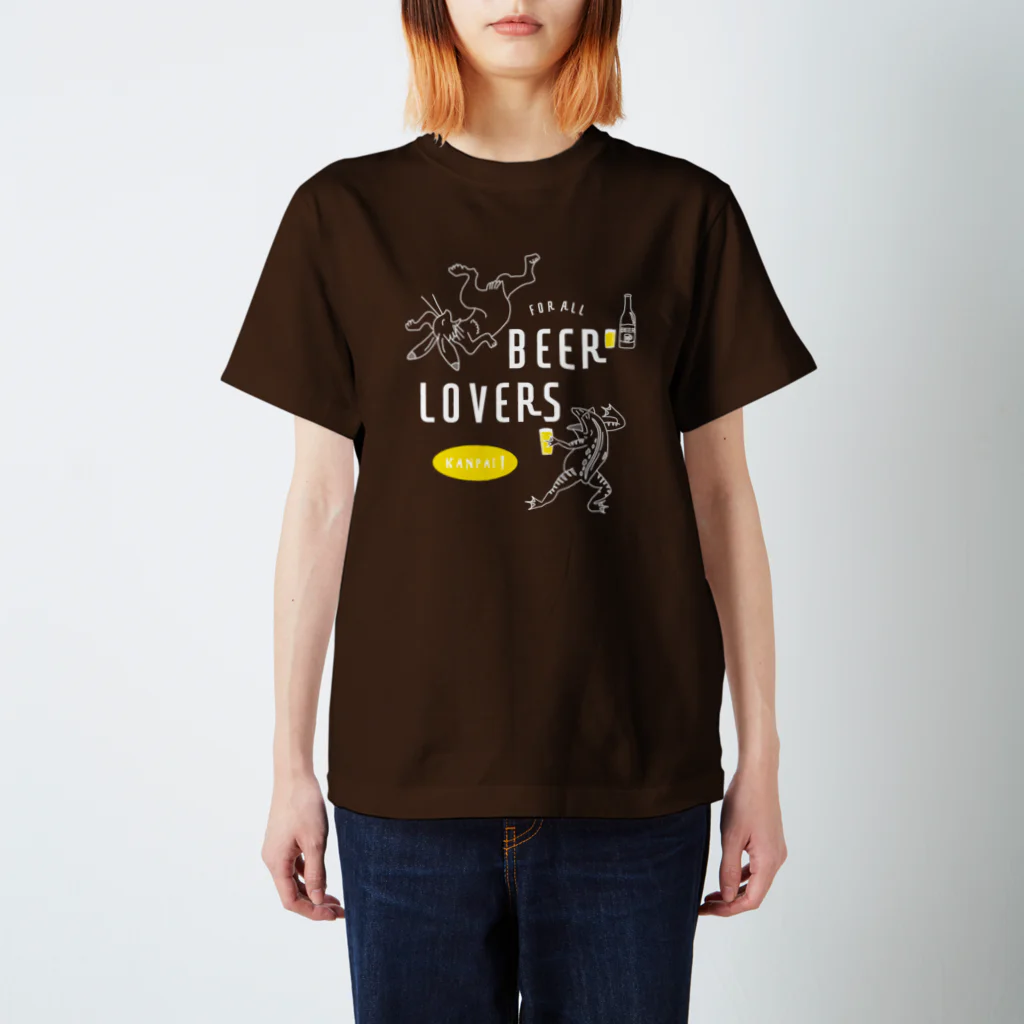 ビールとアート TM-3 Designの名画 × BEER（鳥獣戯画・すべてのビール好きのために）白線画 スタンダードTシャツ