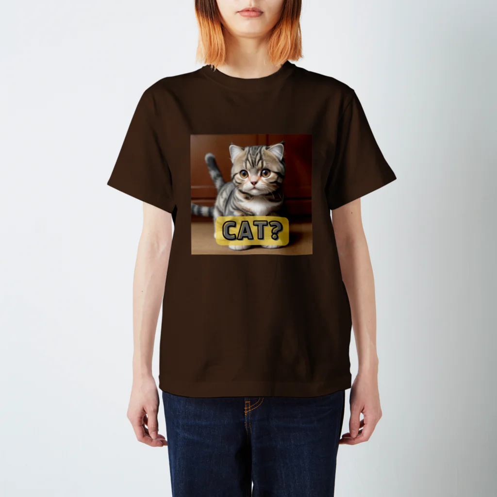 ケマオの店「ZF」の🐾 ケマオの「CAT?」スコティッシュフォールドグッズ 🐱 スタンダードTシャツ