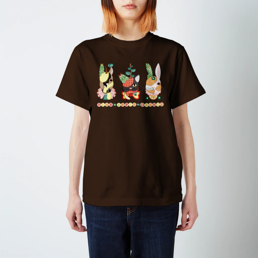 ねことりむし★CAT BIRD INSECTの果物動物「洋梨馬」「林檎猫」「蜜柑兎」と芋虫 Regular Fit T-Shirt