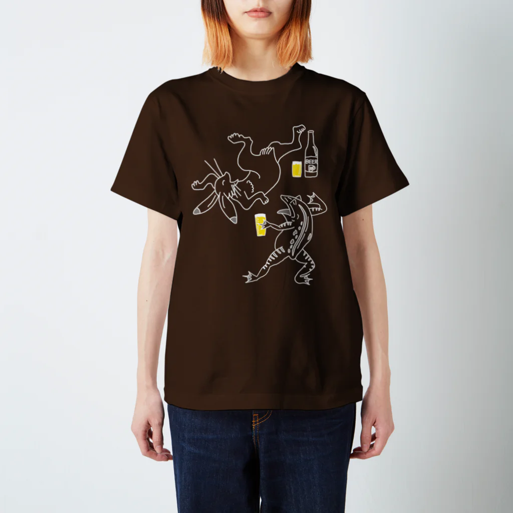 ビールとアート TM-3 Designの名画 × BEER：フロントプリント・背面ロゴ入（鳥獣戯画）白線画 スタンダードTシャツ