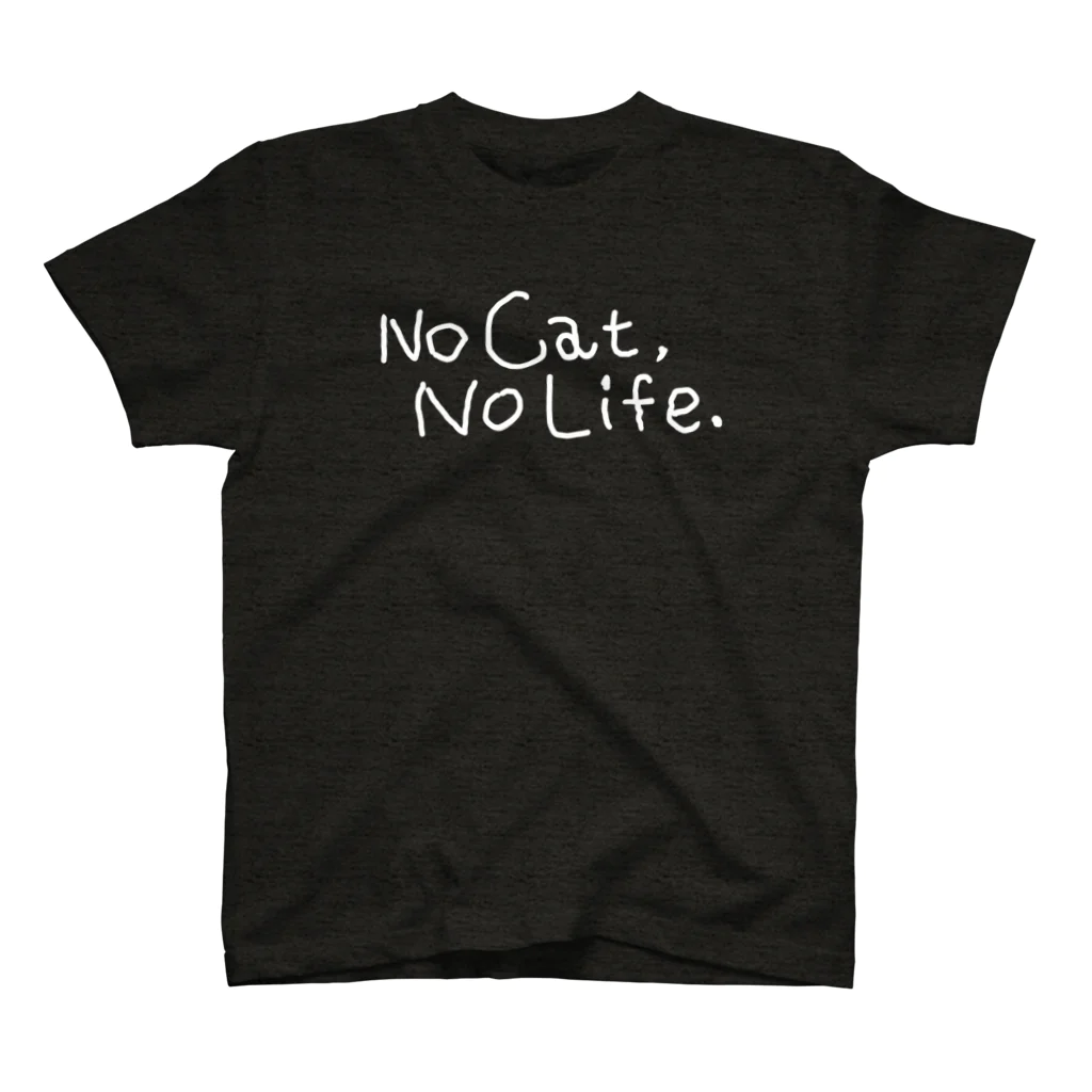 TomoshibiのNo Cat, No Life. 濃い色限定 白ロゴ Regular Fit T-Shirt