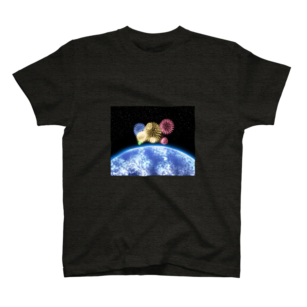 YUKI屋の地球と花火 スタンダードTシャツ