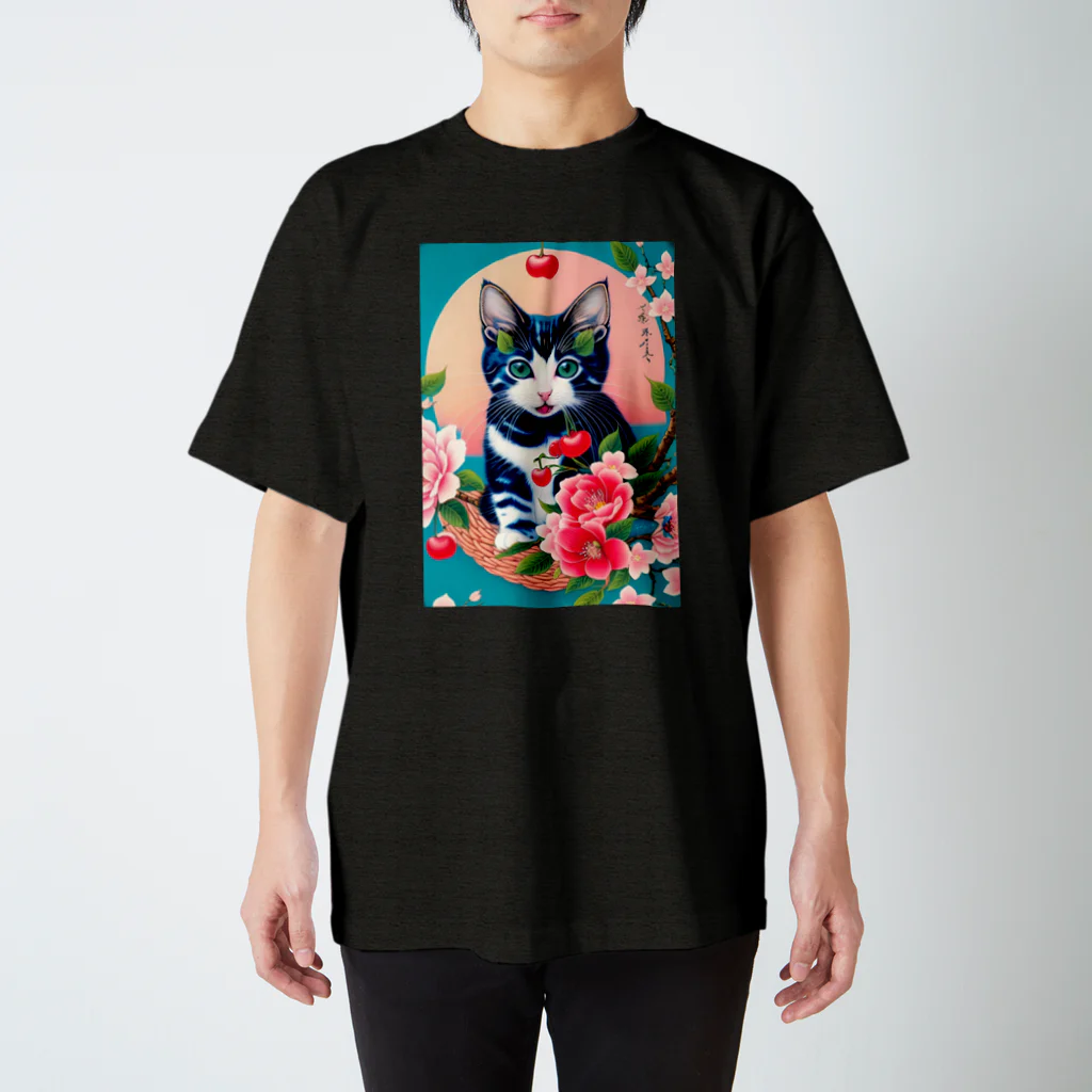 和柄のお店屋さん-Wa Ga Ra の浮世絵風のかわいい子猫グッズ【Japanese adorable kitten Ukiyo-e style】 Regular Fit T-Shirt