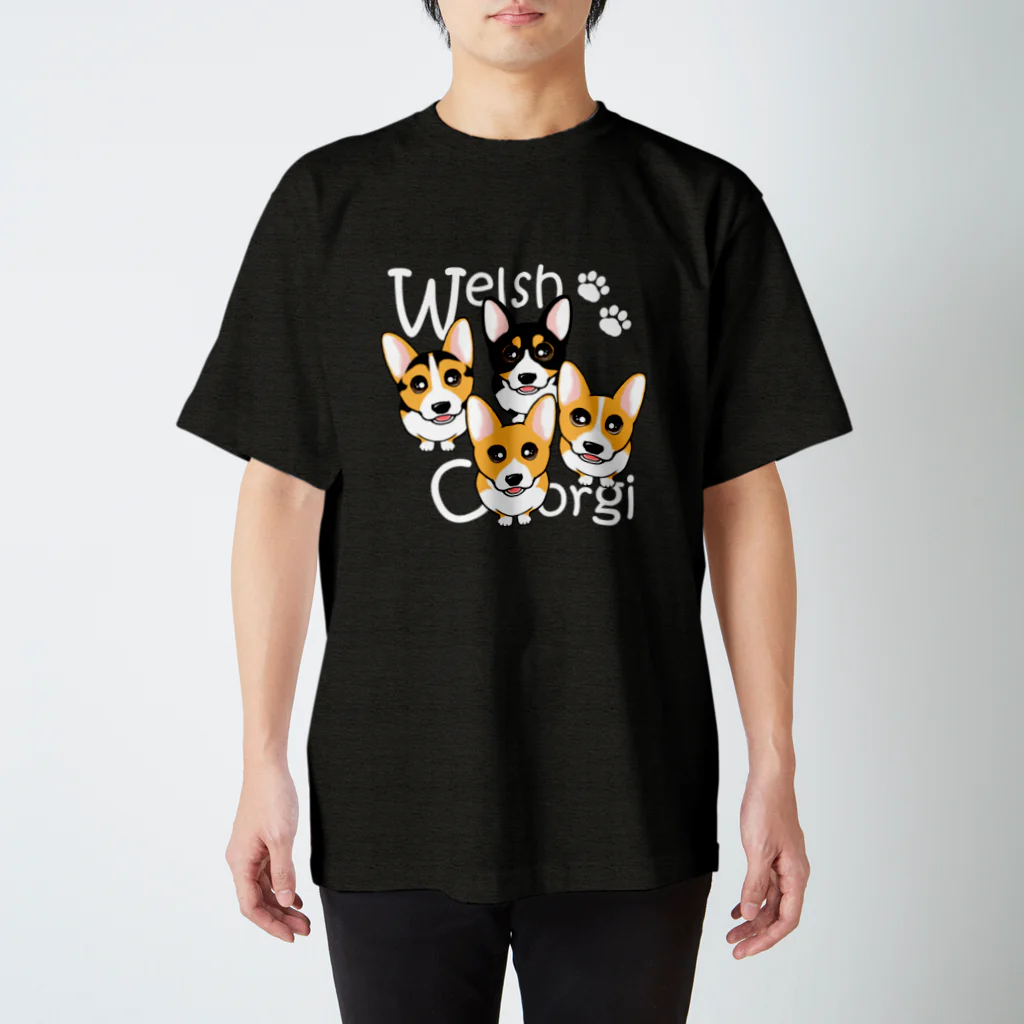 ABCDOGSのコーギー　４カラー集合　白文字　ABCDOGS スタンダードTシャツ