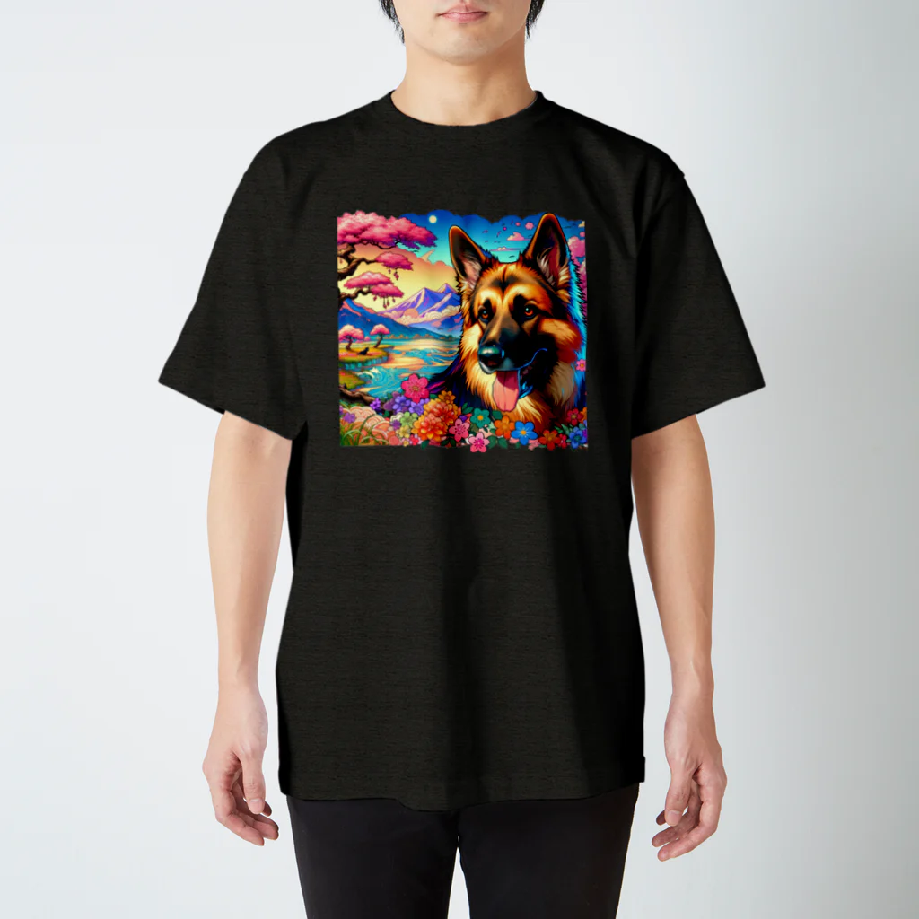 いきもの戯画の花園シェパード Regular Fit T-Shirt
