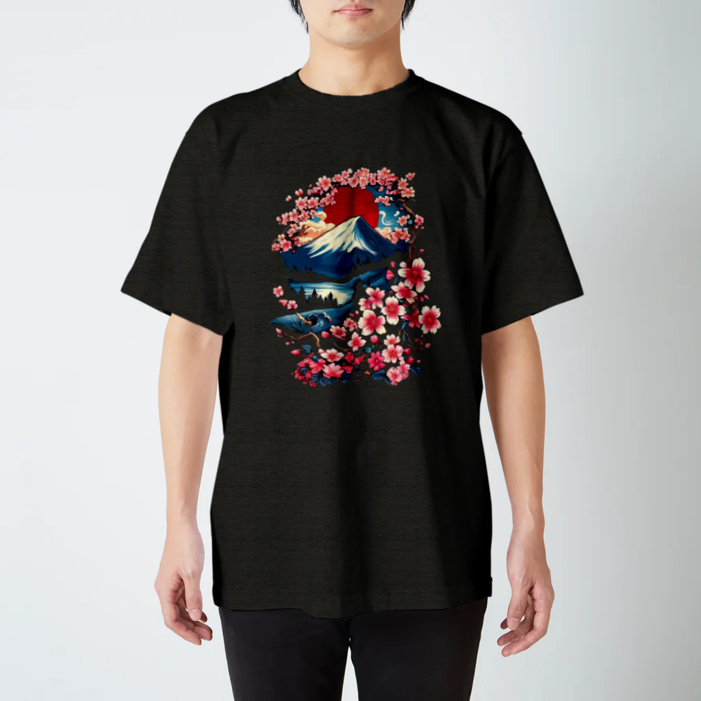 Dowgaa Design JPの浮世絵風富士と桜 Regular Fit T-Shirt