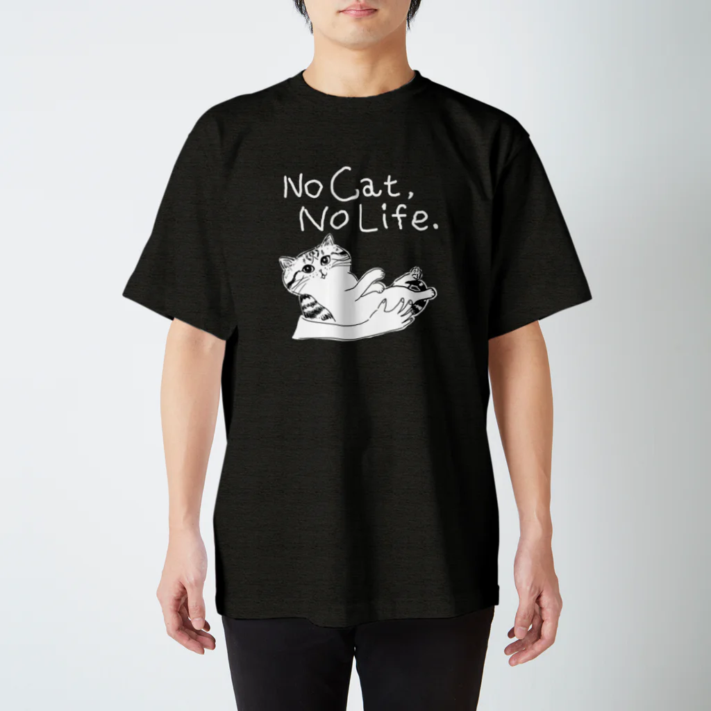 TomoshibiのNo Cat, No Life. 抱っこ猫 濃い色限定 白ロゴ Regular Fit T-Shirt