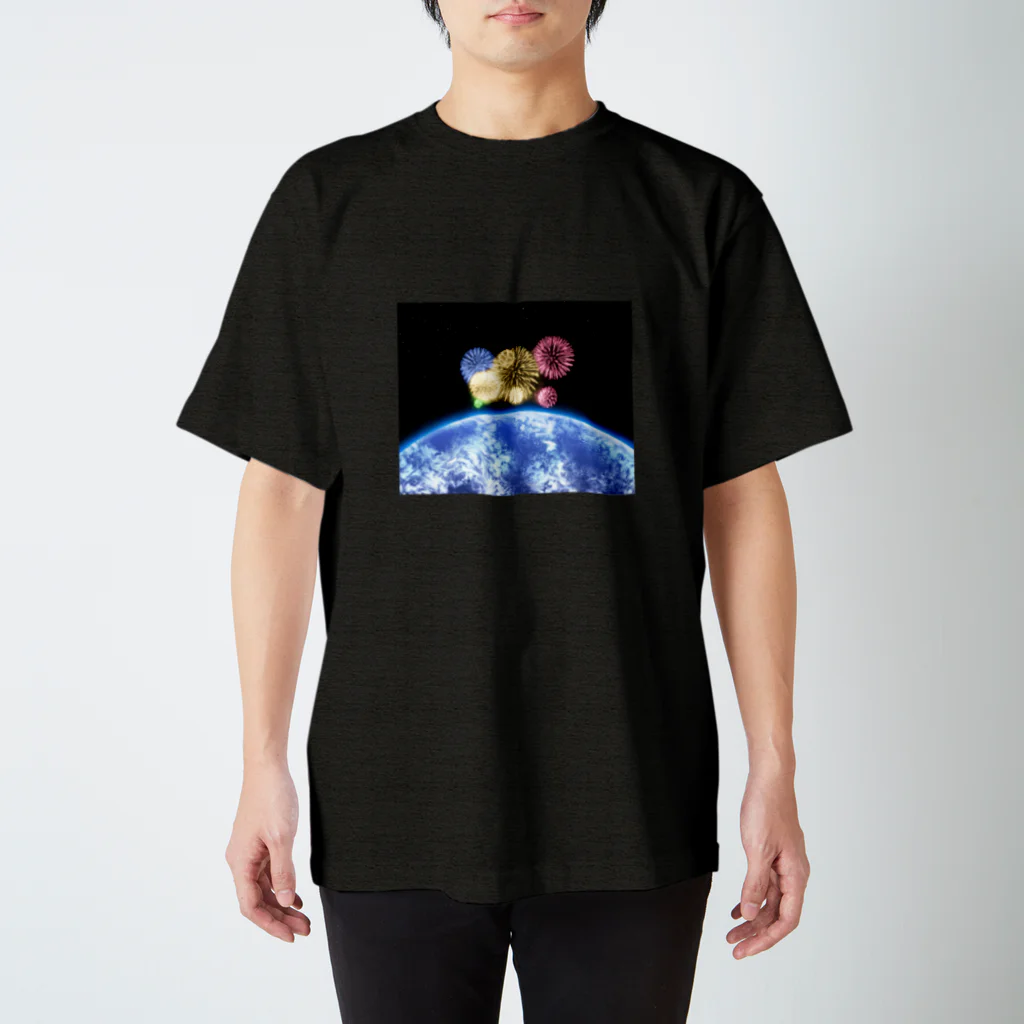 YUKI屋の地球と花火 スタンダードTシャツ