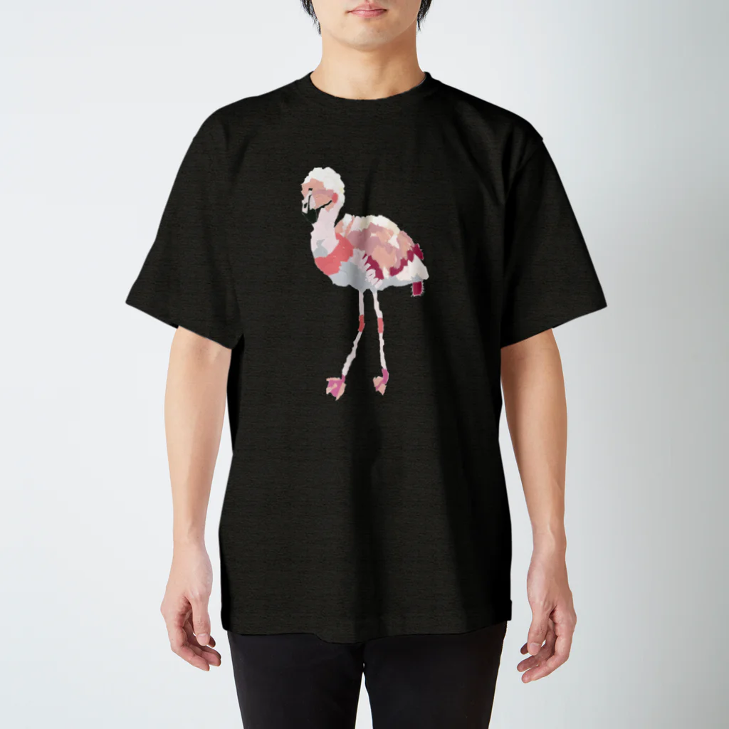 Yuhki | おばけのゆうき 公式オンラインショップの両足で立つフラミンゴ(ちぎり絵) 티셔츠