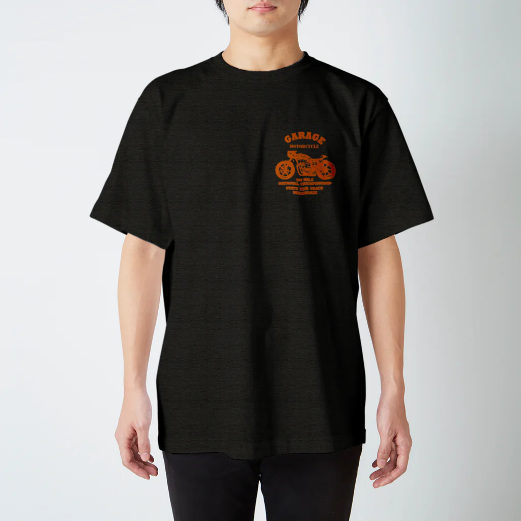 キッズモード某の武骨なバイクデザイン orange(前後pt） スタンダードTシャツ