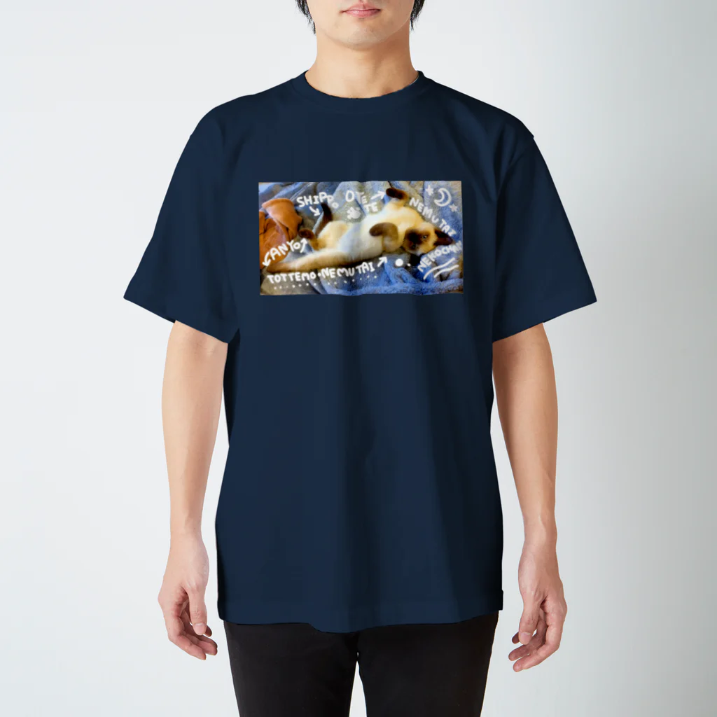 世話人ほへと(猫垢)のとっても眠たいネコチャン (三日月ー２) スタンダードTシャツ