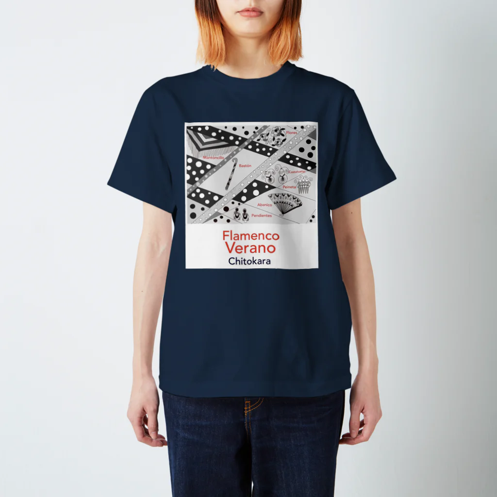 Flamenco Verano Tiendaのフラメンコ　ベラーノ　水玉リボンとフラメンコアイテム スタンダードTシャツ