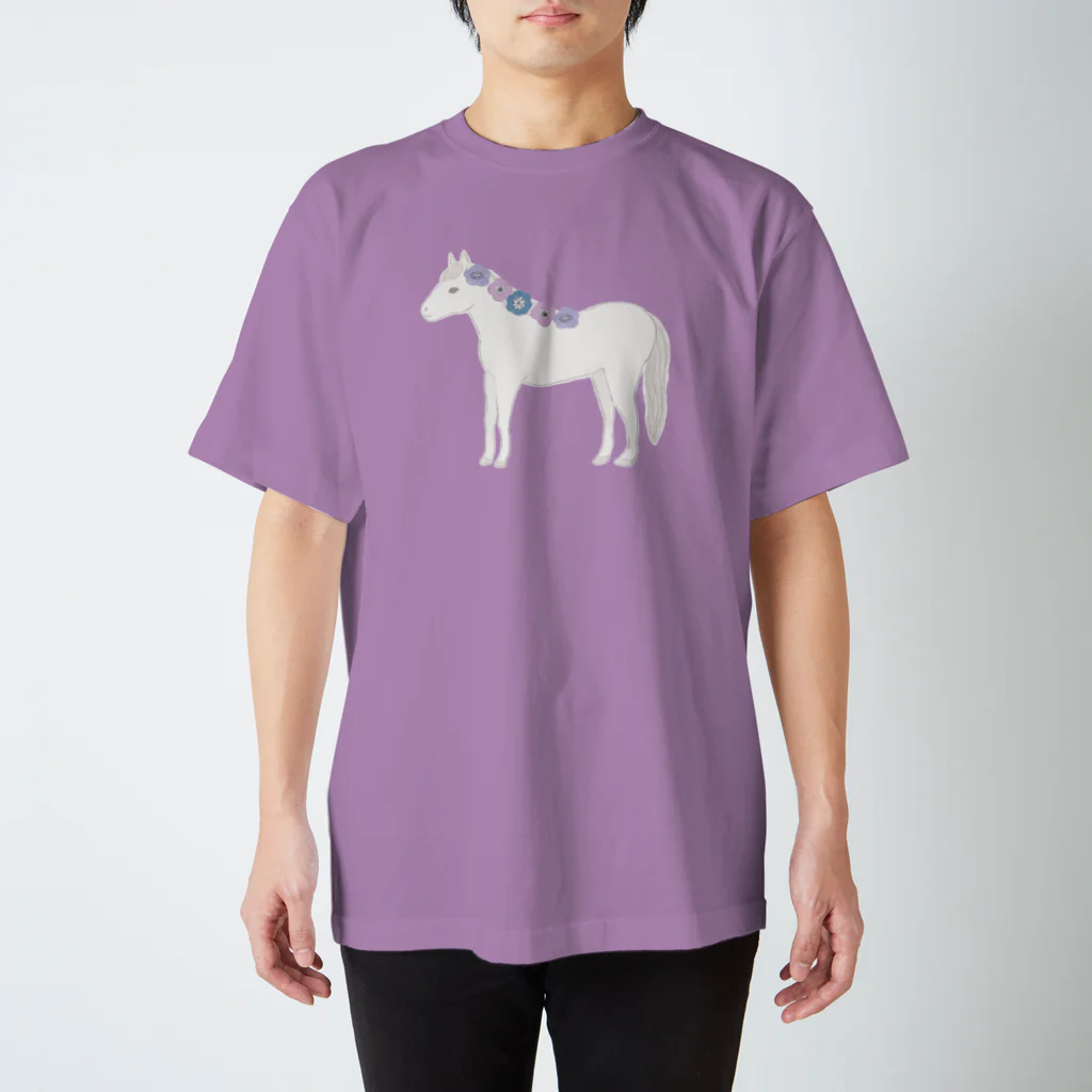 umaumaの花飾りの馬（白馬） スタンダードTシャツ