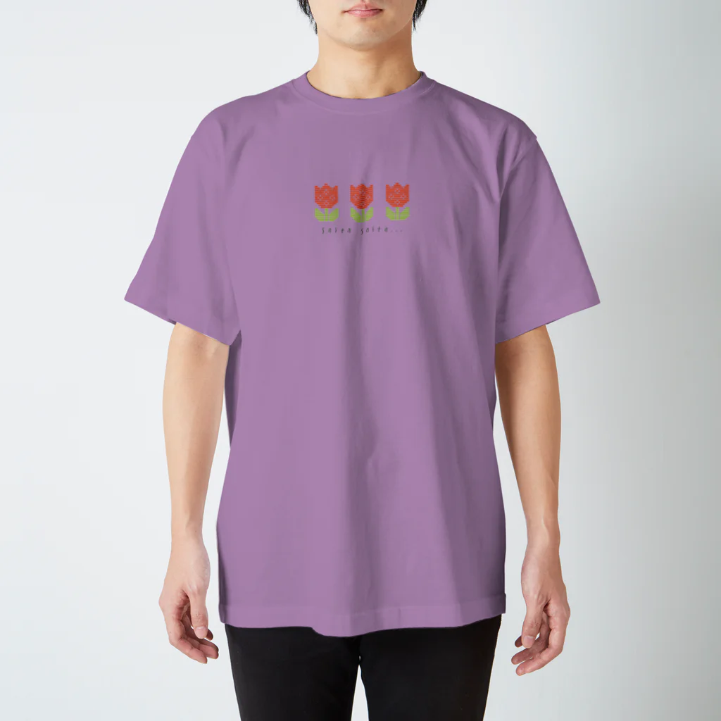 工房 クレーンの【チューリップ】韓国レトロなこぎん刺し Ι 赤 スタンダードTシャツ