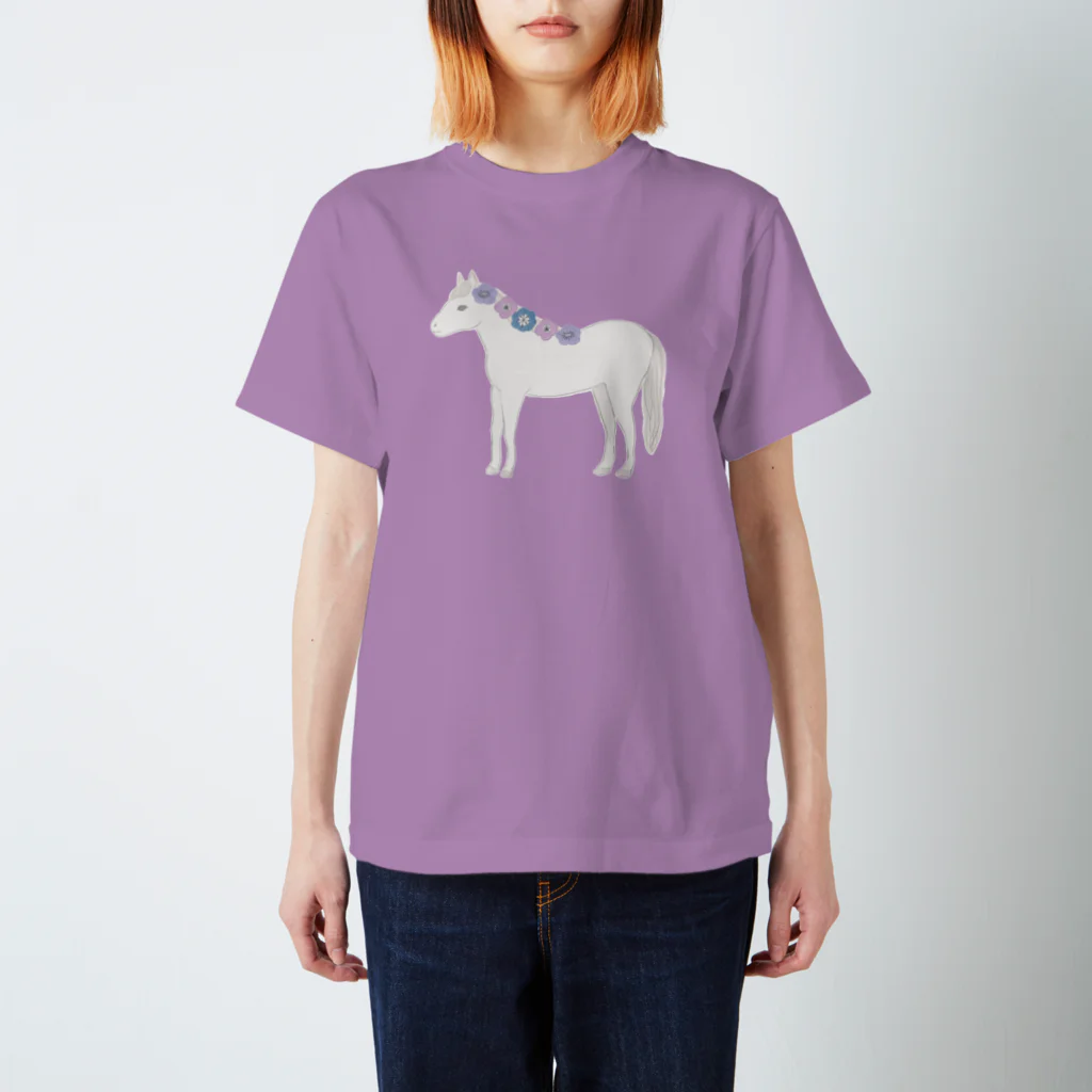 umaumaの花飾りの馬（白馬） スタンダードTシャツ