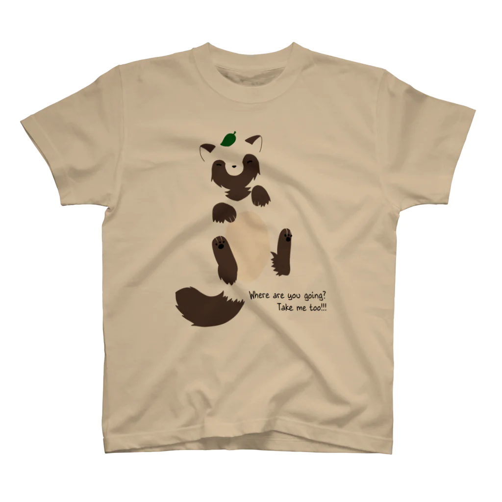 響雷レオふぃしゃるグッズしょっぷのタヌキ好きのためのタヌキグッズ　つれてってタヌキ スタンダードTシャツ