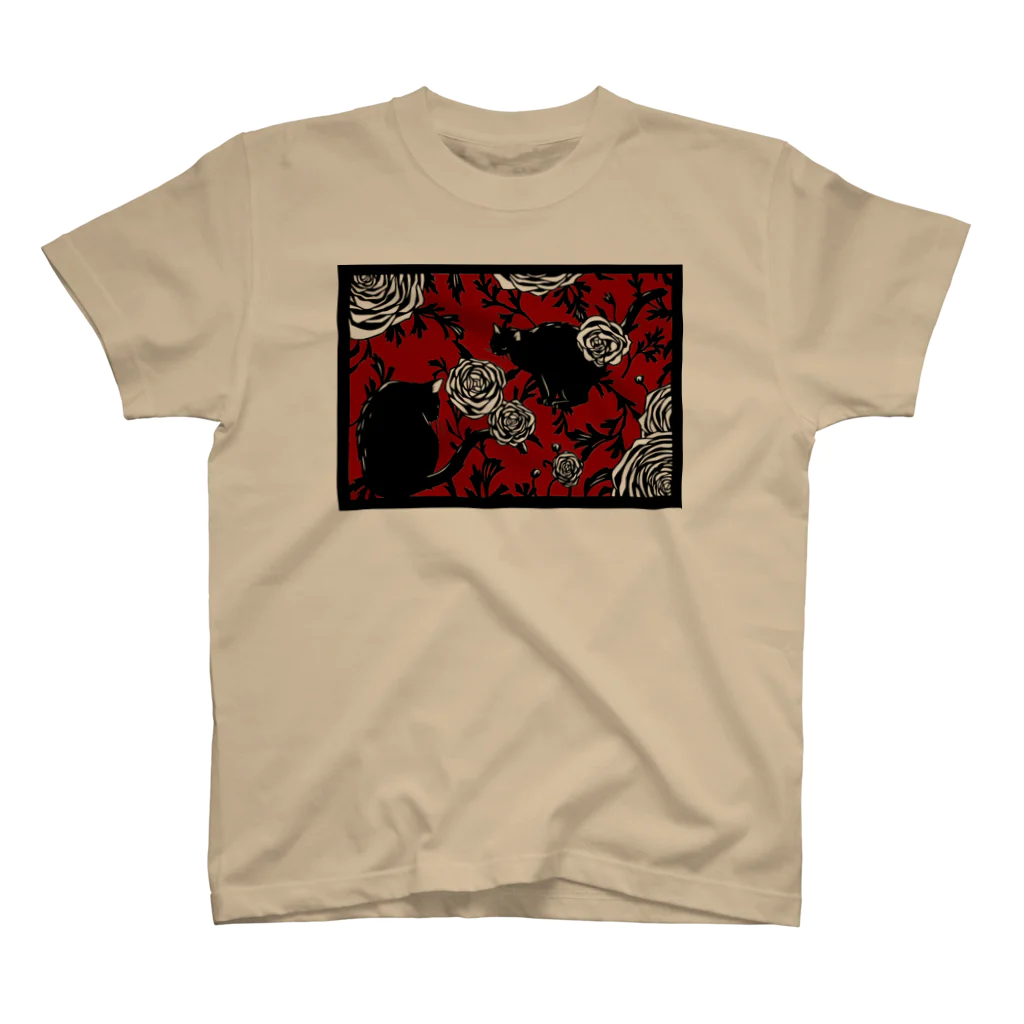 切り絵草太のネコと花02 Regular Fit T-Shirt