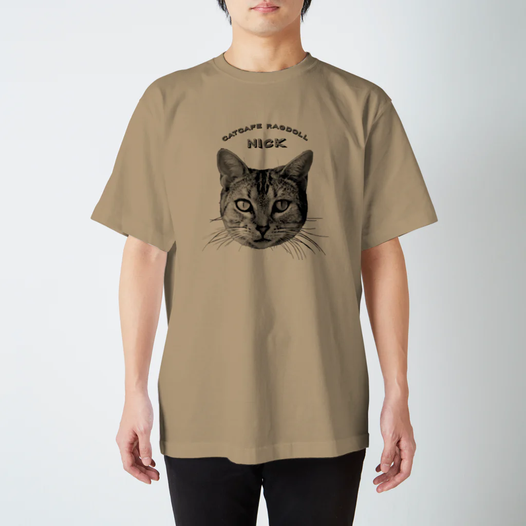 猫カフェラグドール（大阪難波）のニックを応援し隊！モノクロ スタンダードTシャツ