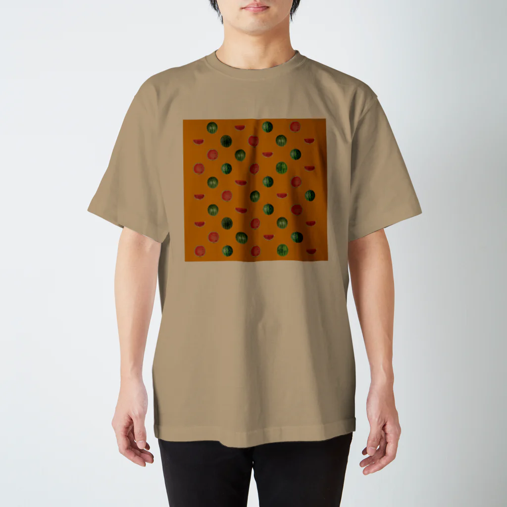 MOTU_Designの（小）スイカ 西瓜 Watermelon dot （イエロー） スタンダードTシャツ