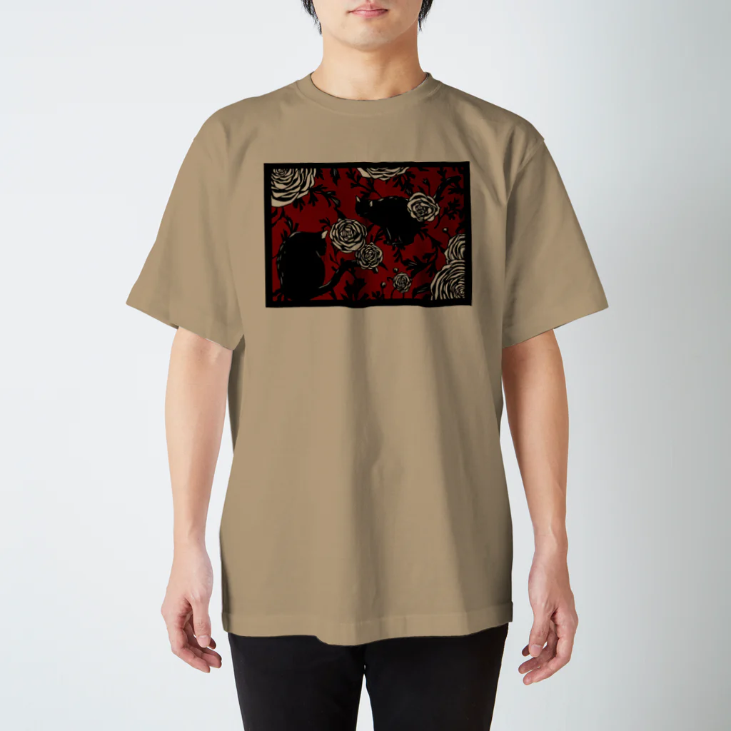 切り絵草太のネコと花02 Regular Fit T-Shirt