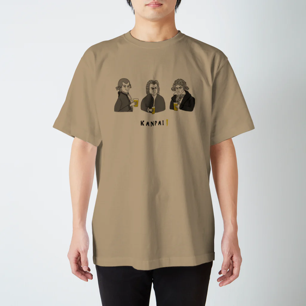 ビールとアート TM-3 Designの偉人 × BEER（三人の音楽家）黒線画 スタンダードTシャツ