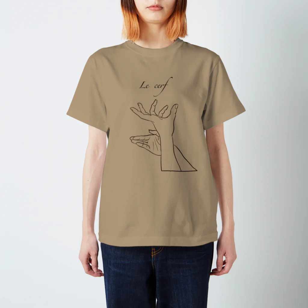 Le souffle blanc@SUZURIのJackalope  series  【雄鹿】 手影絵 Regular Fit T-Shirt