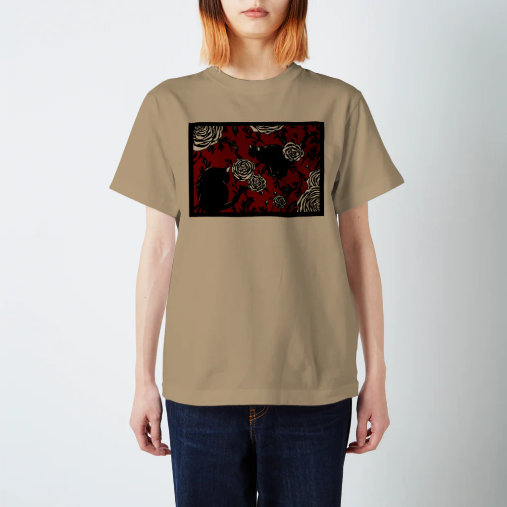 切り絵草太のネコと花02 Regular Fit T-Shirt