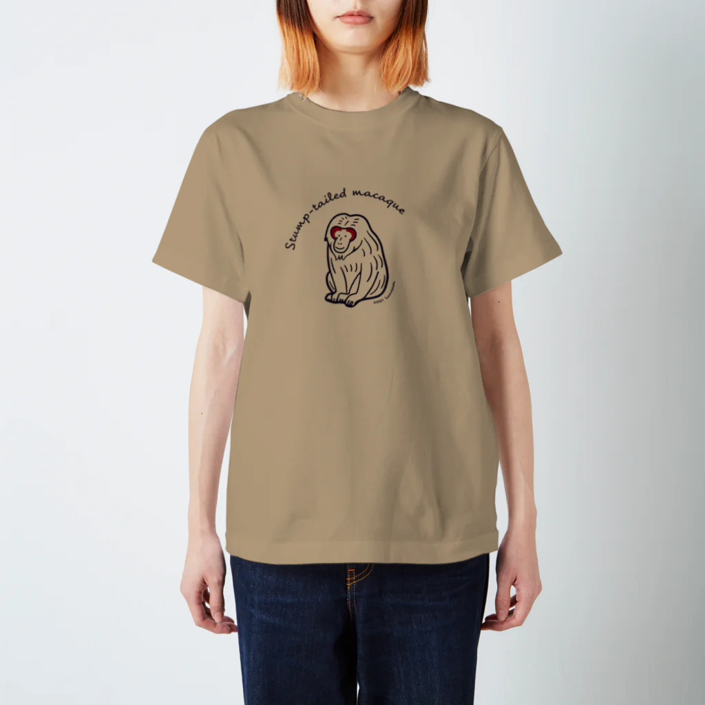 タイでサル調査！研究奮闘記【SUZURI支店】のStump-tailed (BL) Regular Fit T-Shirt