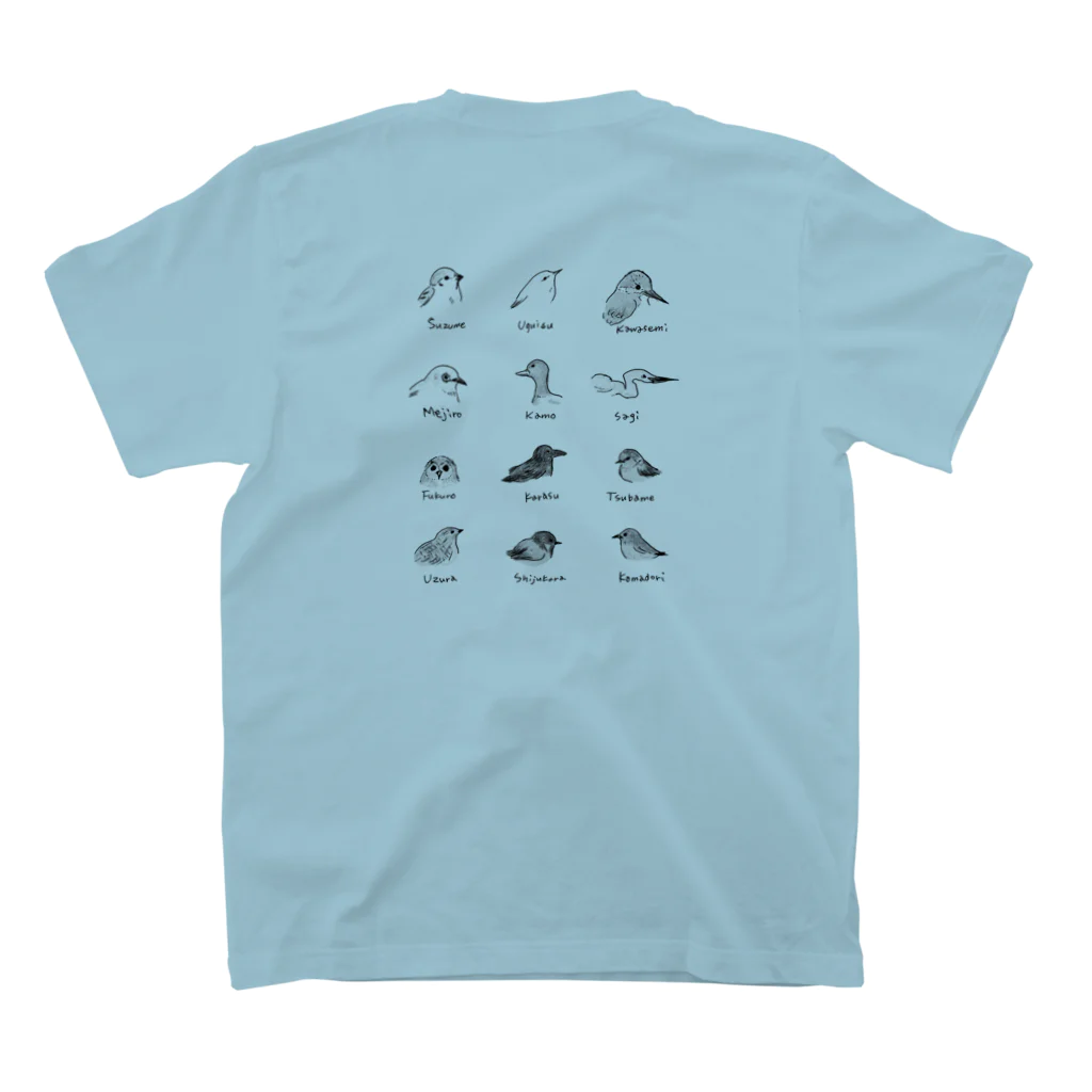 とこみんの野鳥　モノクロ スタンダードTシャツの裏面